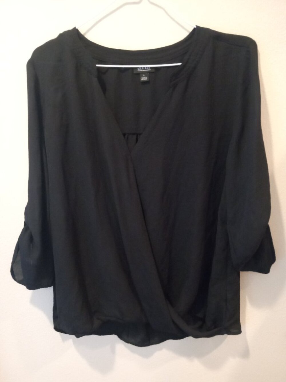 ana Black Women's Blouse 3/4 Sleeve - Size Large